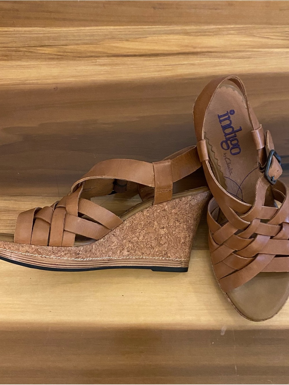 Clarks Indigo leather slingback platform Sandals